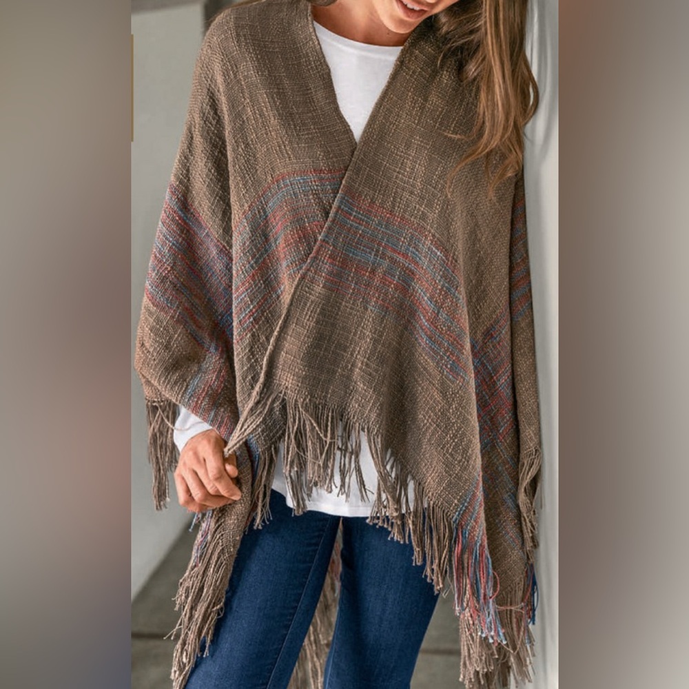Prana Aster Woven Wrap Shawl With Fringe in Earth Gray One Size